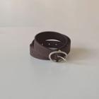 Oval-buckle Pleather Belt Brown - One Size