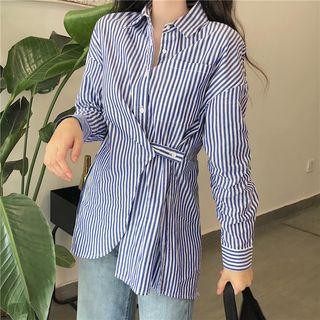 Irregular Striped Long-sleeve Slim-fit Shirt