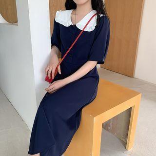 Peter-pan Collar Short-sleeve Midi Dress