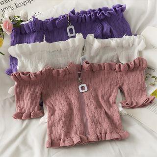 Boatneck Ruffled-trim Crop Top In 7 Colors