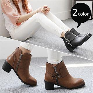 Chunky-heel Buckled Ankle Boots