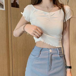 Short-sleeve Ruffle Trim Ribbed T-shirt