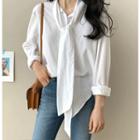 Tie-neck Slit-side Shirt White - One Size