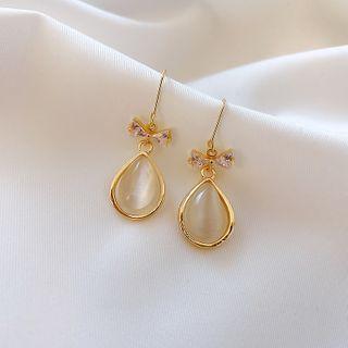 Bow Rhinestone Cat Eye Stone Drop Earring