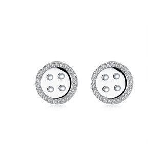 Fashion Personality Button Stud Earrings With Cubic Zircon Silver - One Size