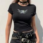 Rhinestone Short Sleeve Cropped T-shirt