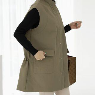 High-neck Snap-button Vest