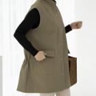 High-neck Snap-button Vest