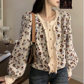 Floral Print Cardigan Floral - Off-white - One Size