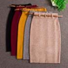 Knit Midi Skirt With Belt