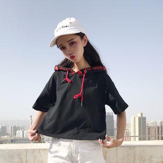 Embroidered Hooded Short-sleeve T-shirt