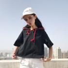 Embroidered Hooded Short-sleeve T-shirt