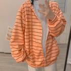 Hood Striped Zip Jacket Striped - Tangerine - One Size