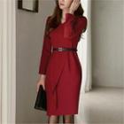 V-neck Ruffle-front Dress With Belt