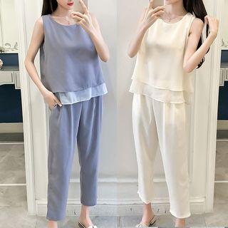 Set: Chiffon Tank Top + Cropped Pants