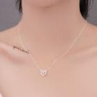 Sterling Silver Hollow Heart Necklace 1pc - Silver - One Size