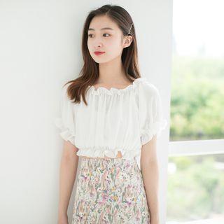 Flower Trim Collar Short-sleeve Chiffon Top