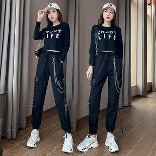 Long-sleeve Lettering T-shirt / Harem Pants / Set