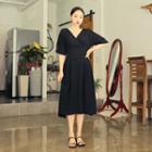 Smocked-waist Wrap-front Midi Dress
