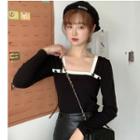 Contrast Trim Square-neck Long-sleeve T-shirt