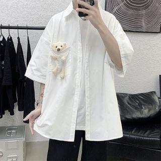 Elbow-sleeve Bear Detail Shirt