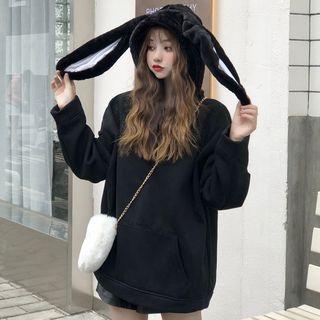 Ear-accent Hoodie Black - One Size