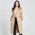 Double-breasted Long Trench Coat With Sash Beige - One Size
