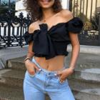 Off-shoulder Shirred Crop Blouse