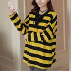 Loose Fit Long-sleeve Striped V-neck T-shirt