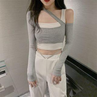 Mock Two-piece Long-sleeve T-shirt / Wide Leg Pants