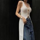 Sleeveless Crew-neck Cut-out Mini A-line Dress
