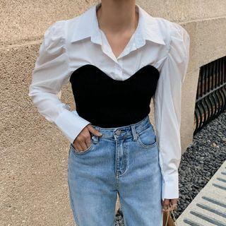 Long-sleeve Panel Knit Crop Top