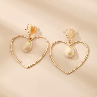 Alloy & Shell Heart Dangle Earring 1 Pair - 14282 - Gold - One Size
