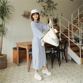 Tie-waist Stripe Long T-shirt Dress