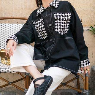 Houndstooth Panel Single-breasted Jacket