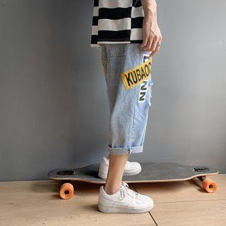 Lettering Capri Straight-cut Jeans