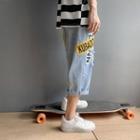 Lettering Capri Straight-cut Jeans