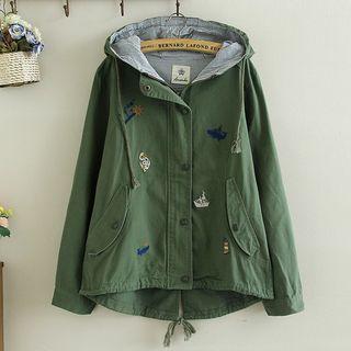 Embroidered Hooded Jacket / Shirt With Tie