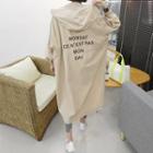 Tall Size Hooded Letter Print Long Jacket Beige - One Size