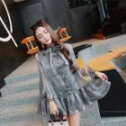 Tie Neck Ruffle Hem Long Sleeve Dress