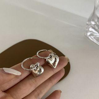 Heart Alloy Dangle Earring 1 Pair - Silver Stud - Silver - One Size