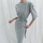 Round-neck Wrap-hem Long Dress