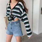 Cropped Long Sleeve Striped Shirt