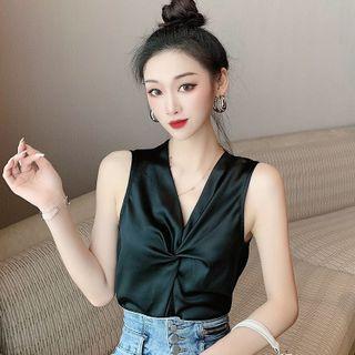 V-neck Plain Bow Tank Top