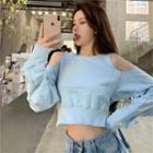 Cold-shoulder Cropped Pullover Blue - One Size