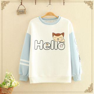 Cat Lettering Printed Color-block Hoodie