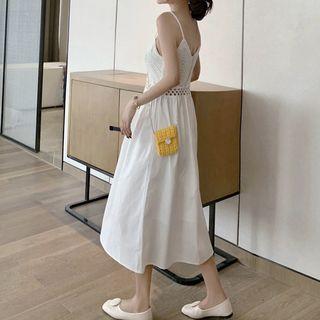 Spaghetti Strap Perforated Midi Dress