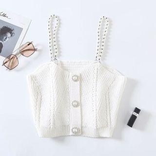 Faux Pearl Knit Camisole Top White - S