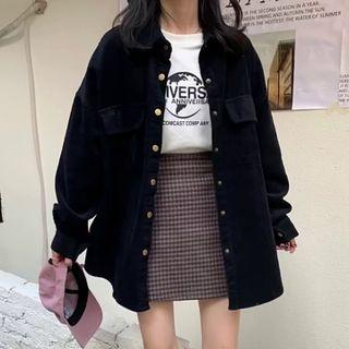 Oversized Pocket-detail Corduroy Long-sleeve Shirt