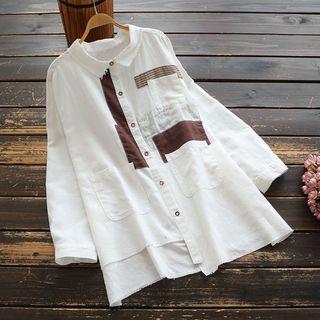 Applique Irregular Hem Shirt Off-white - One Size